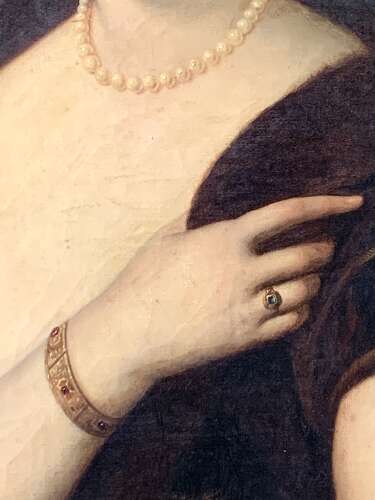 LARGE ANTIQUE OIL PORTRAIT AFTER TITIAN