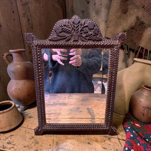19th CENTURY TRAMP ART MIRROR