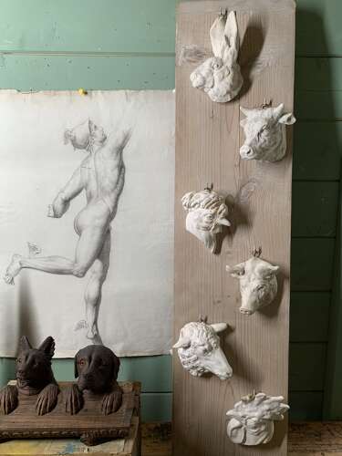 LATE 19th C SET OF 6 BUTCHER’S PLASTER CASTS