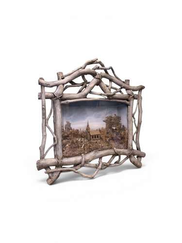 FINEST ANTIQUE CORK DIORAMA WITH TWIG FRAME