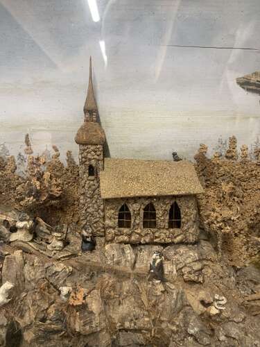 FINEST ANTIQUE CORK DIORAMA WITH TWIG FRAME