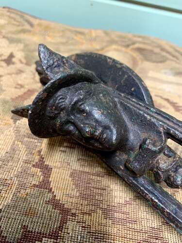 VICTORIAN CAST IRON DOOR KNOCKER WITH HERMES HEAD