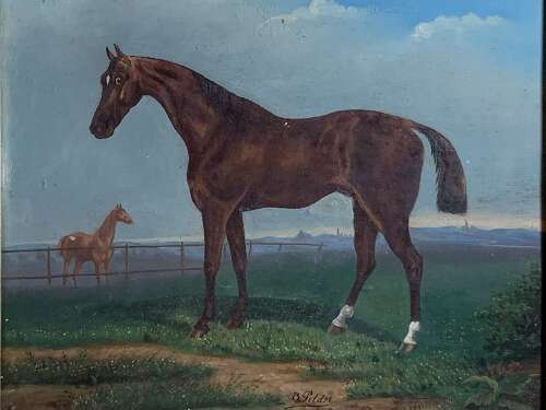 FRENCH SCHOOL OIL ON PANEL - HORSES