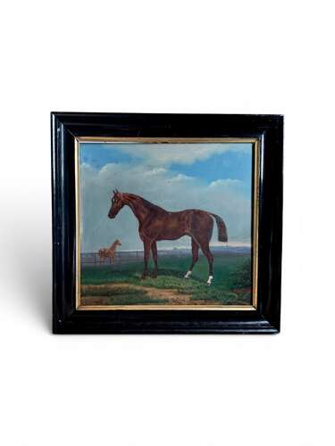 FRENCH SCHOOL OIL ON PANEL - HORSES
