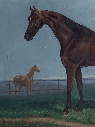 FRENCH SCHOOL OIL ON PANEL - HORSES