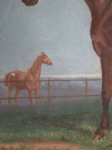 FRENCH SCHOOL OIL ON PANEL - HORSES