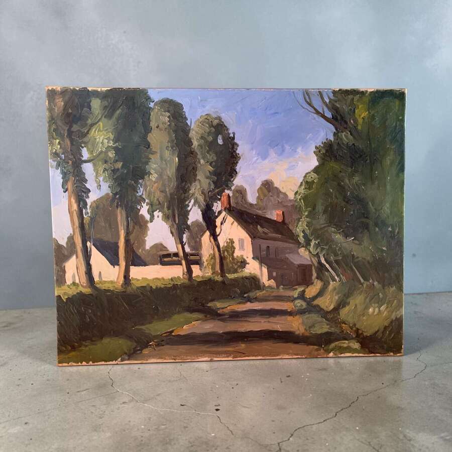 MID 20th C FRENCH LANDSCAPE OIL ON CANVAS