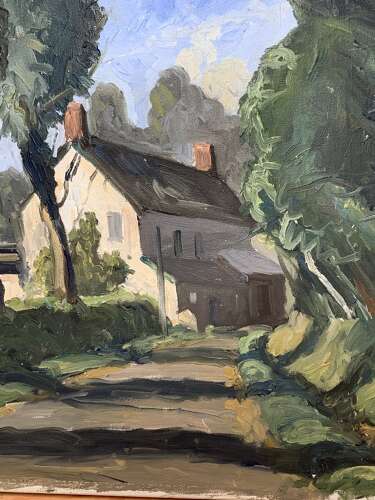 MID 20th C FRENCH LANDSCAPE OIL ON CANVAS