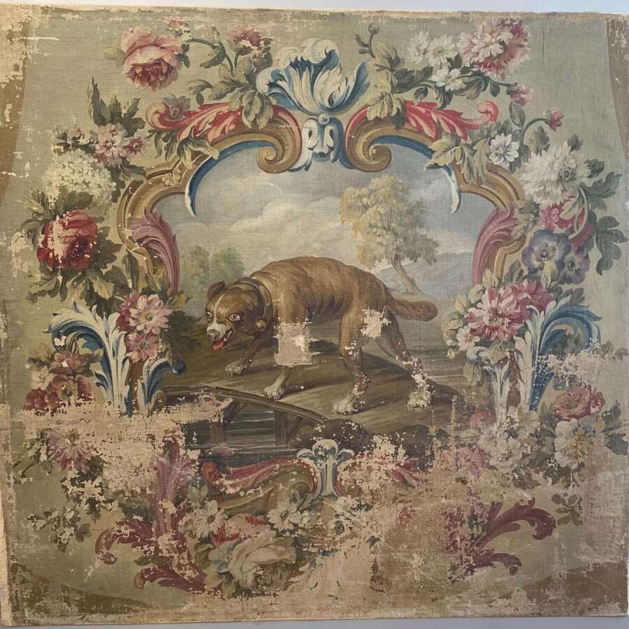 EARLY 19th C OIL CARTOON FOR AN AUBUSSON TAPESTRY