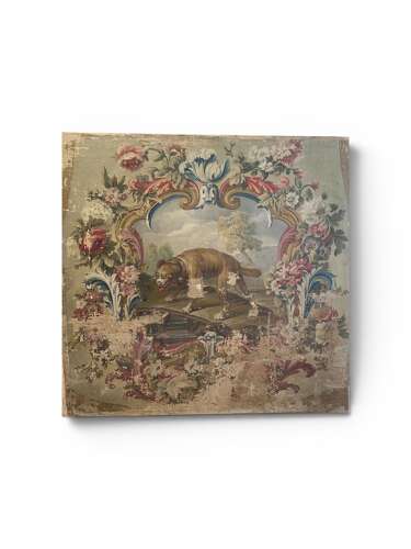EARLY 19th C OIL CARTOON FOR AN AUBUSSON TAPESTRY