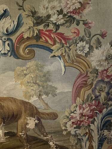 EARLY 19th C OIL CARTOON FOR AN AUBUSSON TAPESTRY
