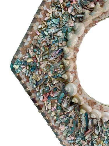 A LARGE SHELL WORK CONVEX WALL MIRROR