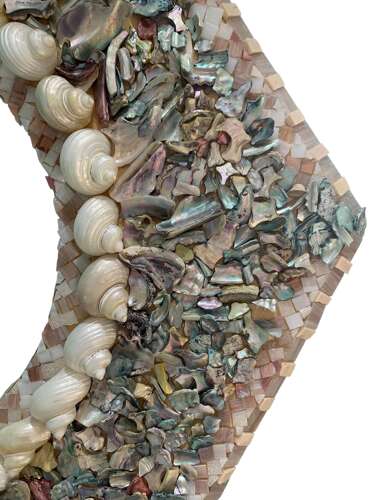 A LARGE SHELL WORK CONVEX WALL MIRROR