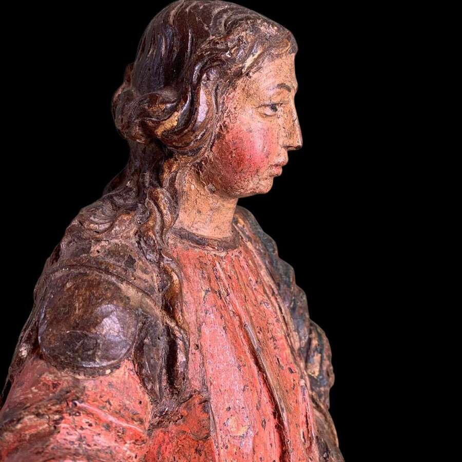 EARLY 1700&rsquo;s CARVED & POLYCHROMED FIGURE OF A SAINT