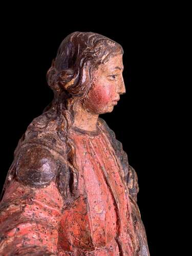 EARLY 1700’s CARVED & POLYCHROMED FIGURE OF A SAINT