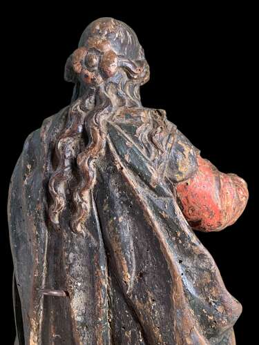 EARLY 1700’s CARVED & POLYCHROMED FIGURE OF A SAINT