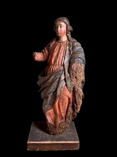 EARLY 1700’s CARVED & POLYCHROMED FIGURE OF A SAINT