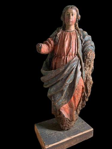 EARLY 1700’s CARVED & POLYCHROMED FIGURE OF A SAINT