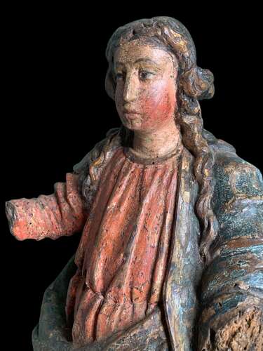 EARLY 1700’s CARVED & POLYCHROMED FIGURE OF A SAINT