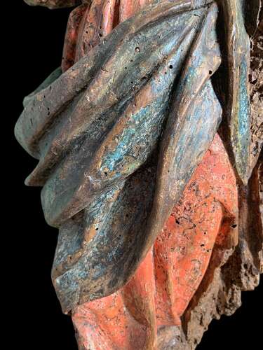 EARLY 1700’s CARVED & POLYCHROMED FIGURE OF A SAINT