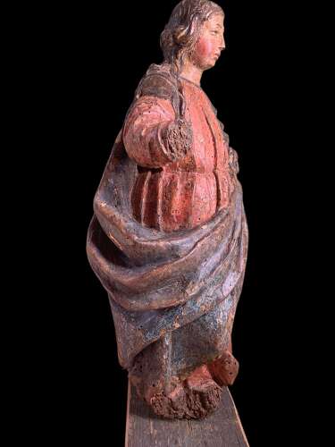 EARLY 1700’s CARVED & POLYCHROMED FIGURE OF A SAINT