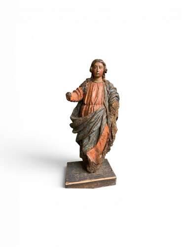 EARLY 1700’s CARVED & POLYCHROMED FIGURE OF A SAINT