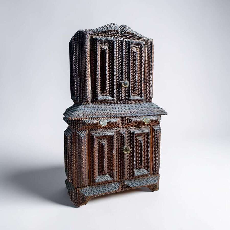 RARE FRENCH TRAMP ART TABLE CABINET