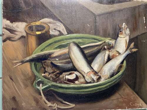 FRENCH EARLY 20th C STILL LIFE WITH FISH