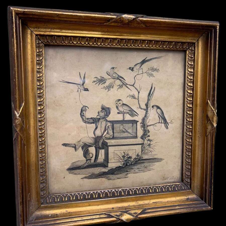 MONKEY & BIRDS - AN 18th C ETCHING