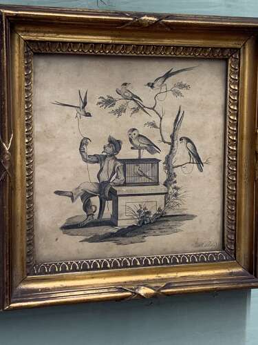 MONKEY & BIRDS - AN 18th C ETCHING