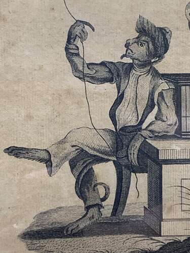 MONKEY & BIRDS - AN 18th C ETCHING
