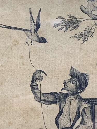 MONKEY & BIRDS - AN 18th C ETCHING