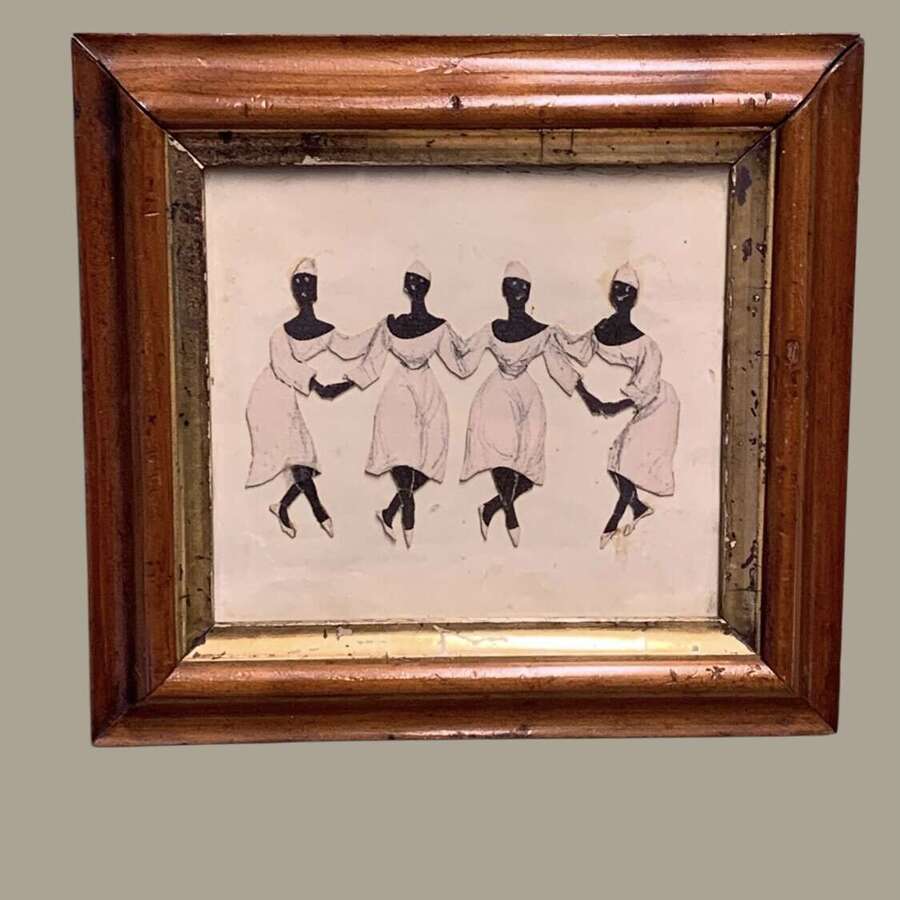 UNUSUAL 19thC COLLAGE OF AFRICAN DANCING GIRLS