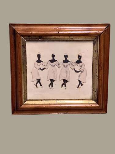 UNUSUAL 19thC COLLAGE OF AFRICAN DANCING GIRLS