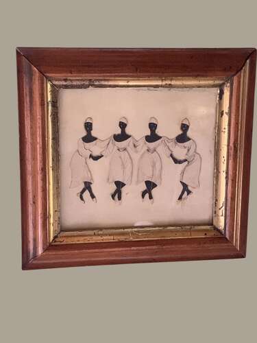 UNUSUAL 19thC COLLAGE OF AFRICAN DANCING GIRLS