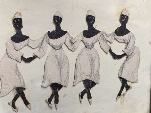 UNUSUAL 19thC COLLAGE OF AFRICAN DANCING GIRLS