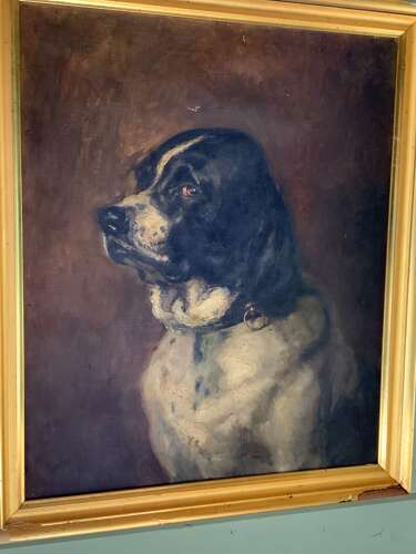FRENCH SCHOOL OIL PORTRAIT OF A DOG - c1910