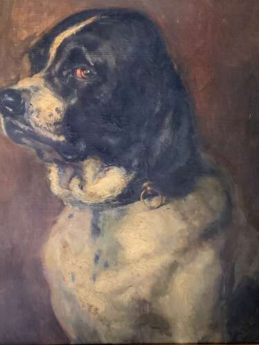 FRENCH SCHOOL OIL PORTRAIT OF A DOG - c1910